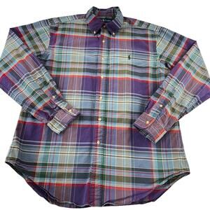 Ralph Lauren Vintage plaid Button Shirt men’s sz Large Classic Fit Purple Blue